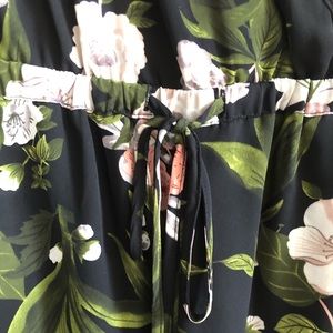Romper- black floral with drawstring